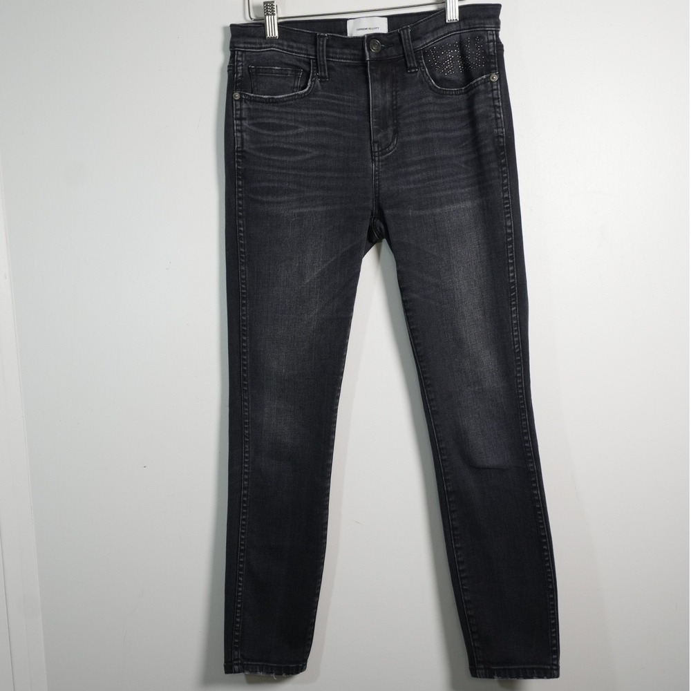Current Elliott Skinny Jeans Womens 27 Black Studded Rhinestone Mid Rise Stretch